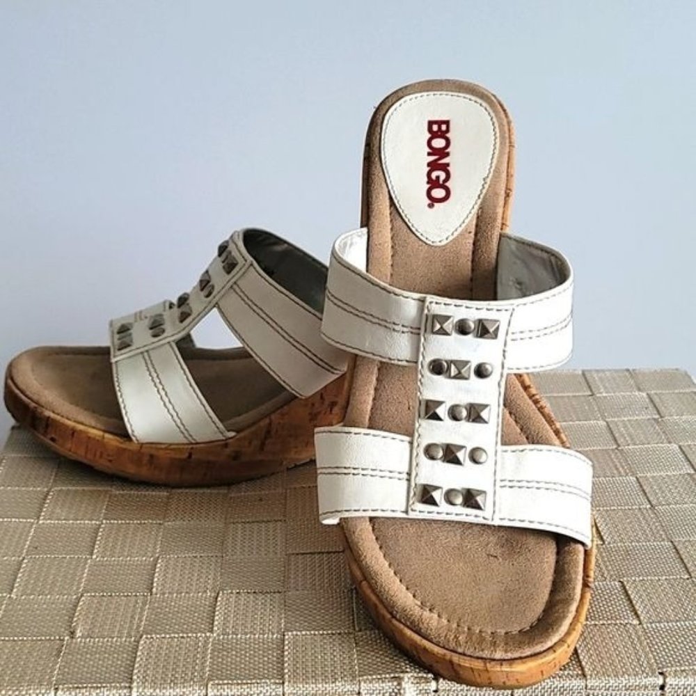 BONGO Darla Studded White Cork Wedge Sandals Size 7.5